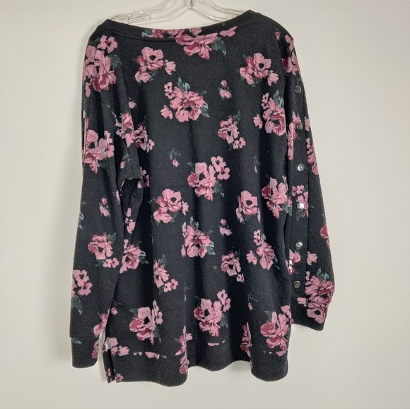 Love & Legend Women's 2X Floral Sweatshirt Tunic Black Pink - Picture 4 of 8